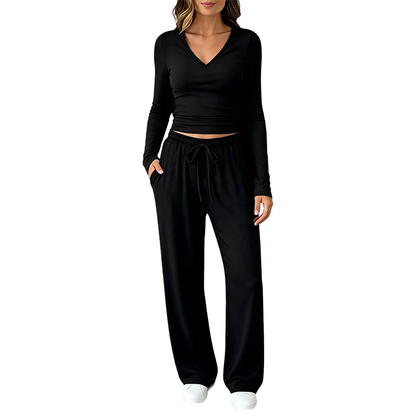 📣📣50%Rabatt!!!🎉✨Set mit V-Ausschnitt-Oberteil & weiter Hose – Leichter Stoff, bequemer Sitz & vielseitig kombinierbar – Perfekt für Frühling, Herbst & entspannte Stunden