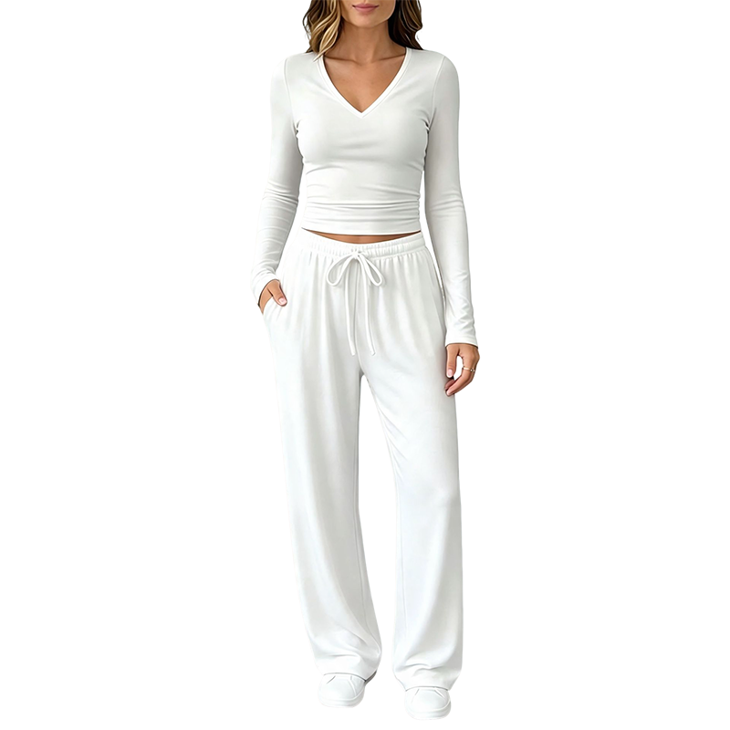 📣📣50%Rabatt!!!🎉✨Set mit V-Ausschnitt-Oberteil & weiter Hose – Leichter Stoff, bequemer Sitz & vielseitig kombinierbar – Perfekt für Frühling, Herbst & entspannte Stunden