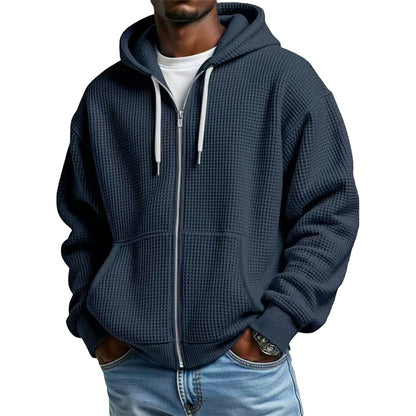 📢📢50%Rabatt!!!🎉✨Herren-Waffelstrick-Kapuzenpullover mit durchgehendem Reißverschluss – Modischer Waffelstrick, praktischer Full-Zip & lässiger Look – Perfekt für Alltag, Freizeit & kühle Tage
