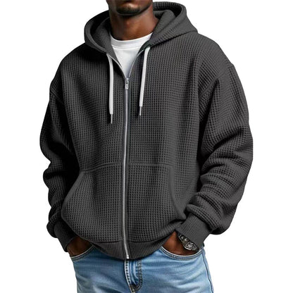 📢📢50%Rabatt!!!🎉✨Herren-Waffelstrick-Kapuzenpullover mit durchgehendem Reißverschluss – Modischer Waffelstrick, praktischer Full-Zip & lässiger Look – Perfekt für Alltag, Freizeit & kühle Tage