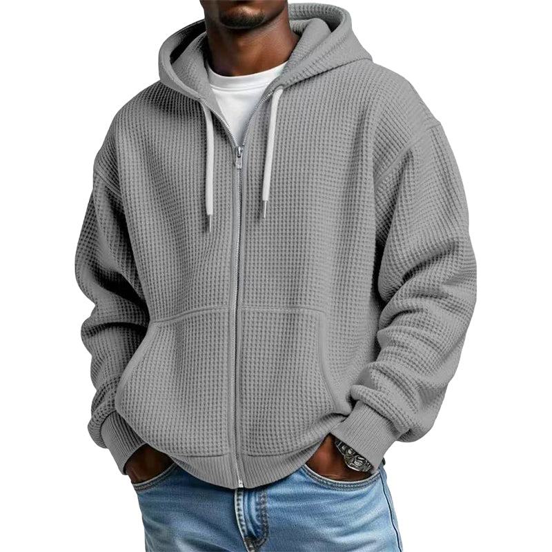 📢📢50%Rabatt!!!🎉✨Herren-Waffelstrick-Kapuzenpullover mit durchgehendem Reißverschluss – Modischer Waffelstrick, praktischer Full-Zip & lässiger Look – Perfekt für Alltag, Freizeit & kühle Tage