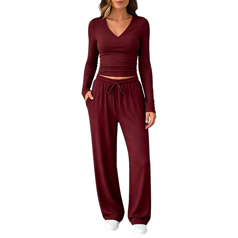 📣📣50%Rabatt!!!🎉✨Set mit V-Ausschnitt-Oberteil & weiter Hose – Leichter Stoff, bequemer Sitz & vielseitig kombinierbar – Perfekt für Frühling, Herbst & entspannte Stunden
