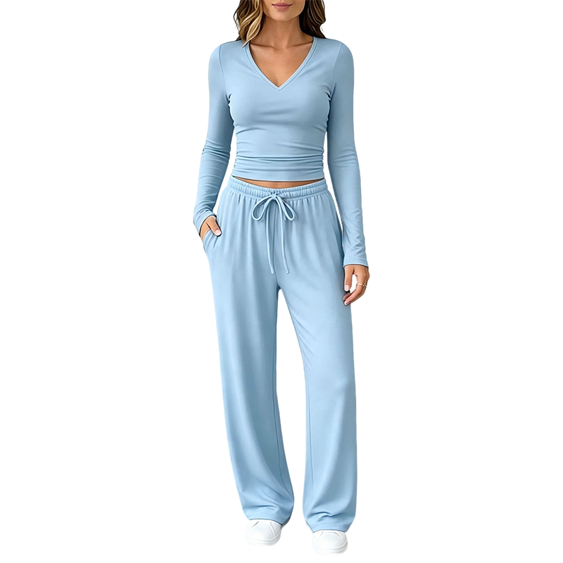 📣📣50%Rabatt!!!🎉✨Set mit V-Ausschnitt-Oberteil & weiter Hose – Leichter Stoff, bequemer Sitz & vielseitig kombinierbar – Perfekt für Frühling, Herbst & entspannte Stunden