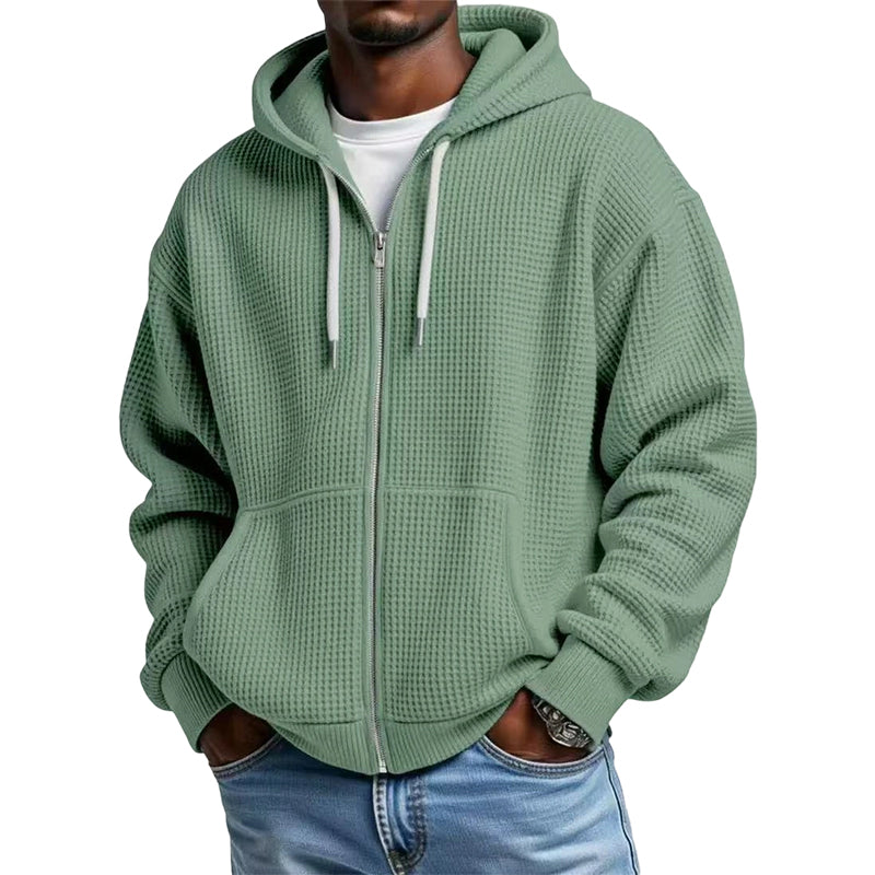 📢📢50%Rabatt!!!🎉✨Herren-Waffelstrick-Kapuzenpullover mit durchgehendem Reißverschluss – Modischer Waffelstrick, praktischer Full-Zip & lässiger Look – Perfekt für Alltag, Freizeit & kühle Tage