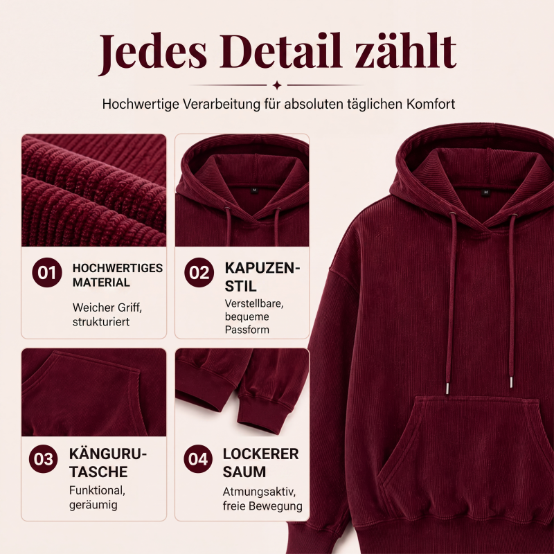 📢📢50%Rabatt!!!🎉✨Damen-Kapuzenpullover aus Cord mit Taschen