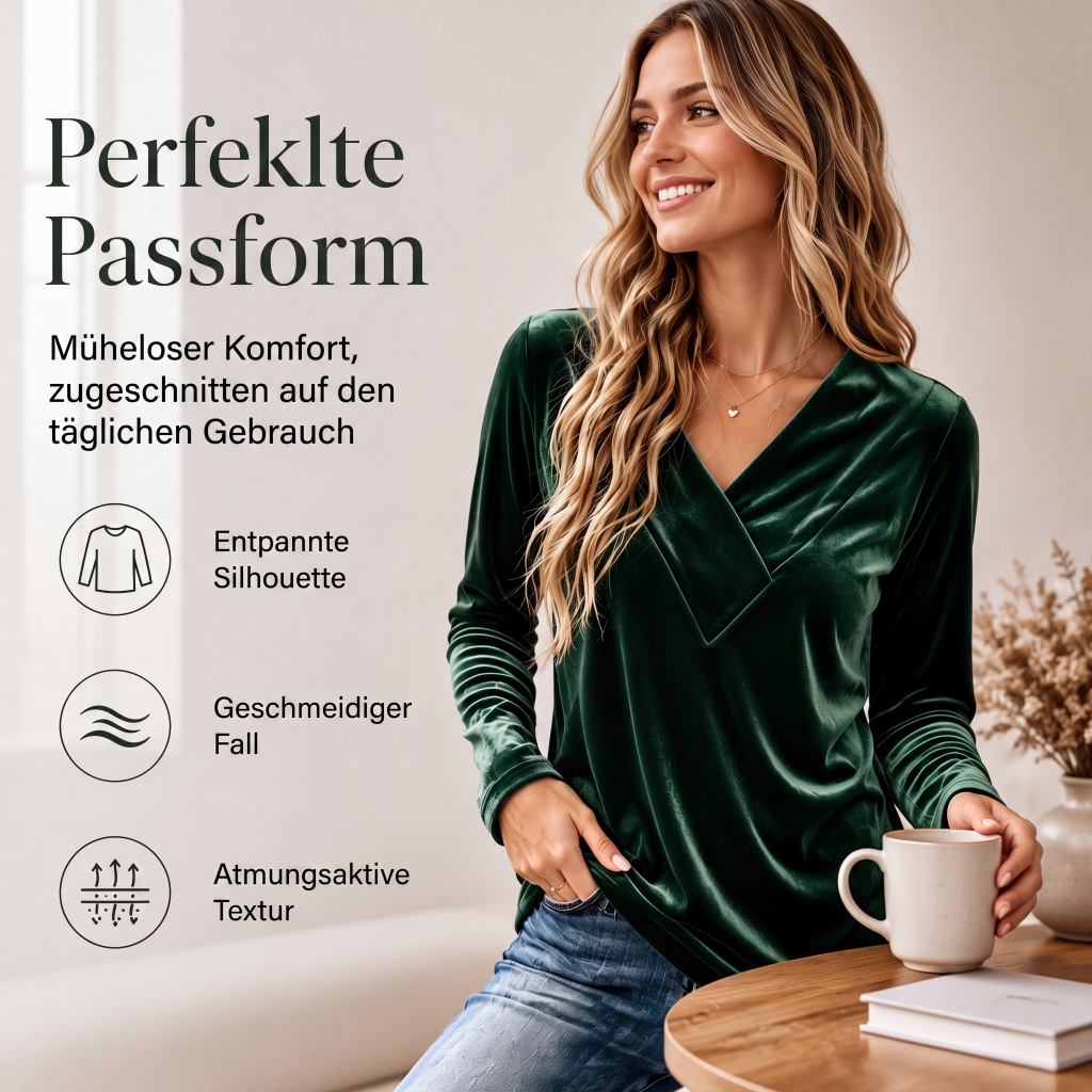 📢📢50%Rabatt!!!🎉✨Lässiges Langarmshirt mit V-Ausschnitt für Damen – Weicher Stoff, bequemer Schnitt & vielseitig kombinierbar