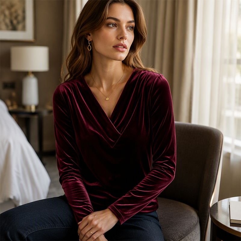 📢📢50%Rabatt!!!🎉✨Lässiges Langarmshirt mit V-Ausschnitt für Damen – Weicher Stoff, bequemer Schnitt & vielseitig kombinierbar