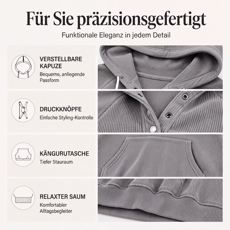 📢📢50%Rabatt!!!🎉✨Damen-Cord-Hoodie mit halber Knopfleiste
