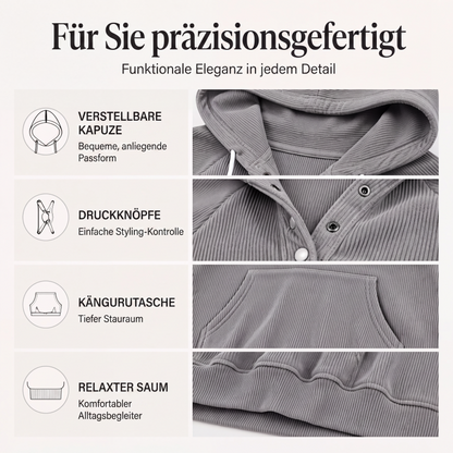 📢📢50%Rabatt!!!🎉✨Damen-Cord-Hoodie mit halber Knopfleiste