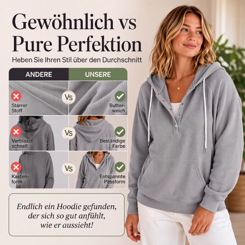 📢📢50%Rabatt!!!🎉✨Damen-Cord-Hoodie mit halber Knopfleiste