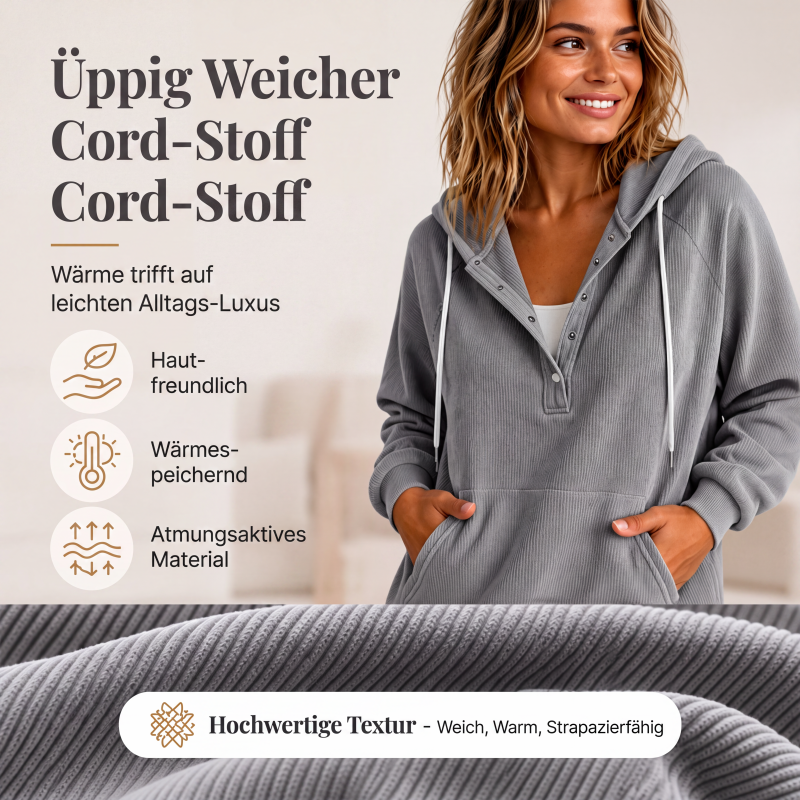 📢📢50%Rabatt!!!🎉✨Damen-Cord-Hoodie mit halber Knopfleiste