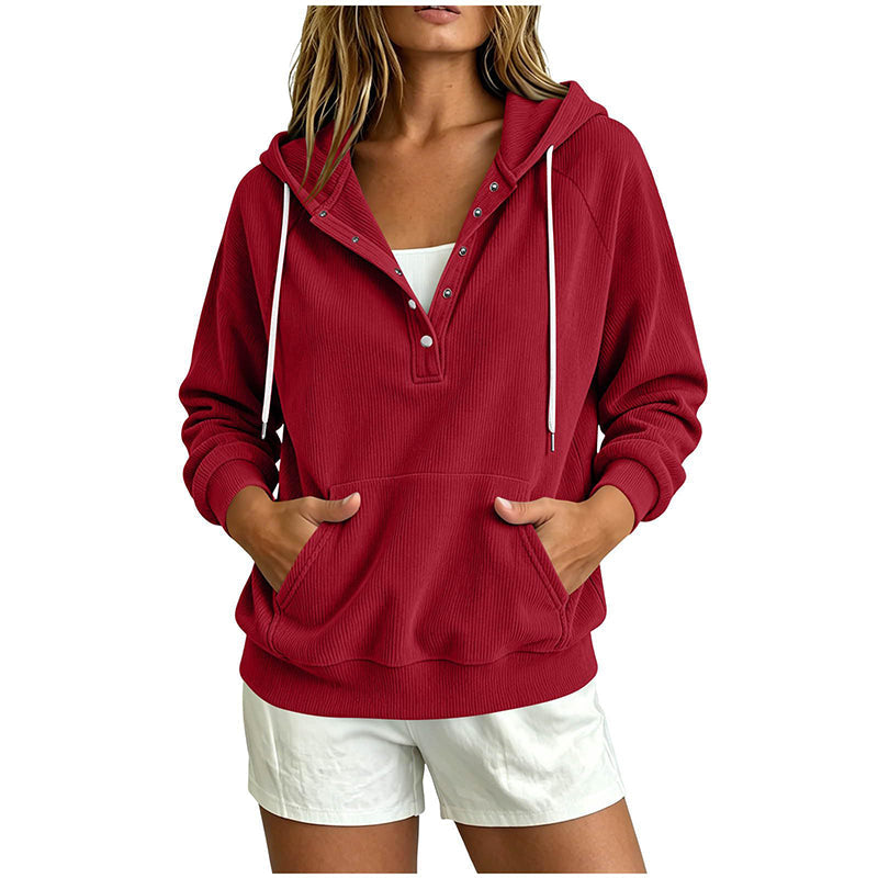📢📢50%Rabatt!!!🎉✨Damen-Cord-Hoodie mit halber Knopfleiste