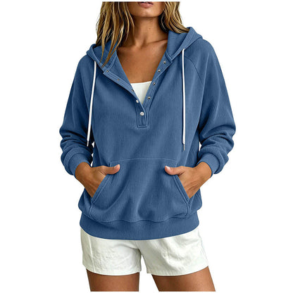 📢📢50%Rabatt!!!🎉✨Damen-Cord-Hoodie mit halber Knopfleiste