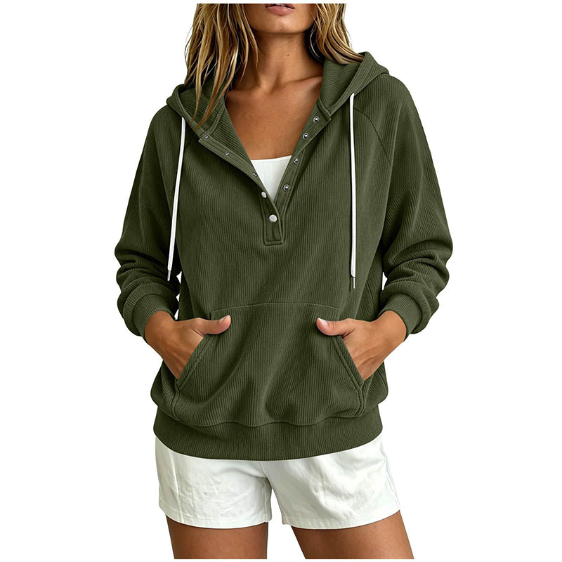 📢📢50%Rabatt!!!🎉✨Damen-Cord-Hoodie mit halber Knopfleiste
