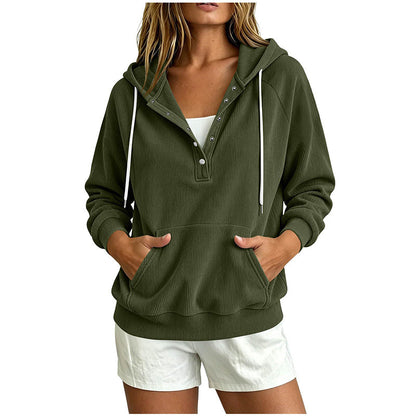 📢📢50%Rabatt!!!🎉✨Damen-Cord-Hoodie mit halber Knopfleiste