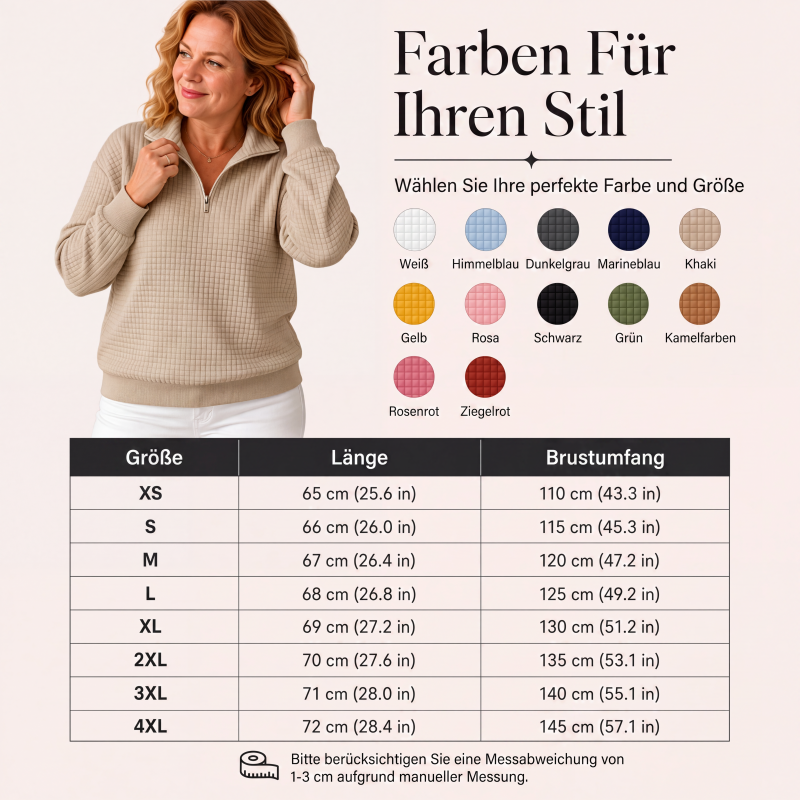 📢📢50%Rabatt!!!🎉✨Damen gestepptes Grid-Sweatshirt mit halbem Reißverschluss