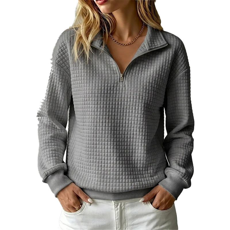 📢📢50%Rabatt!!!🎉✨Damen gestepptes Grid-Sweatshirt mit halbem Reißverschluss