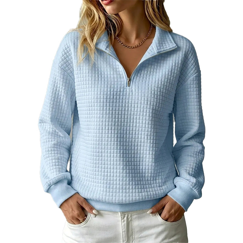 📢📢50%Rabatt!!!🎉✨Damen gestepptes Grid-Sweatshirt mit halbem Reißverschluss