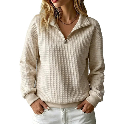 📢📢50%Rabatt!!!🎉✨Damen gestepptes Grid-Sweatshirt mit halbem Reißverschluss