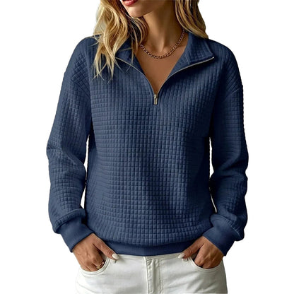 📢📢50%Rabatt!!!🎉✨Damen gestepptes Grid-Sweatshirt mit halbem Reißverschluss