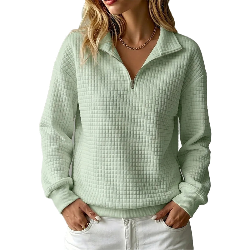 📢📢50%Rabatt!!!🎉✨Damen gestepptes Grid-Sweatshirt mit halbem Reißverschluss