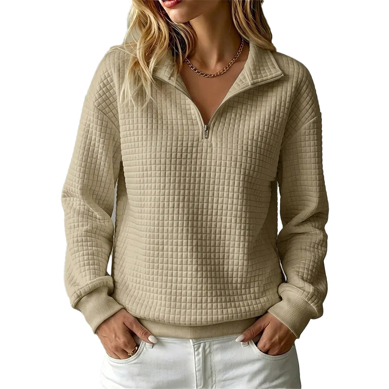 📢📢50%Rabatt!!!🎉✨Damen gestepptes Grid-Sweatshirt mit halbem Reißverschluss
