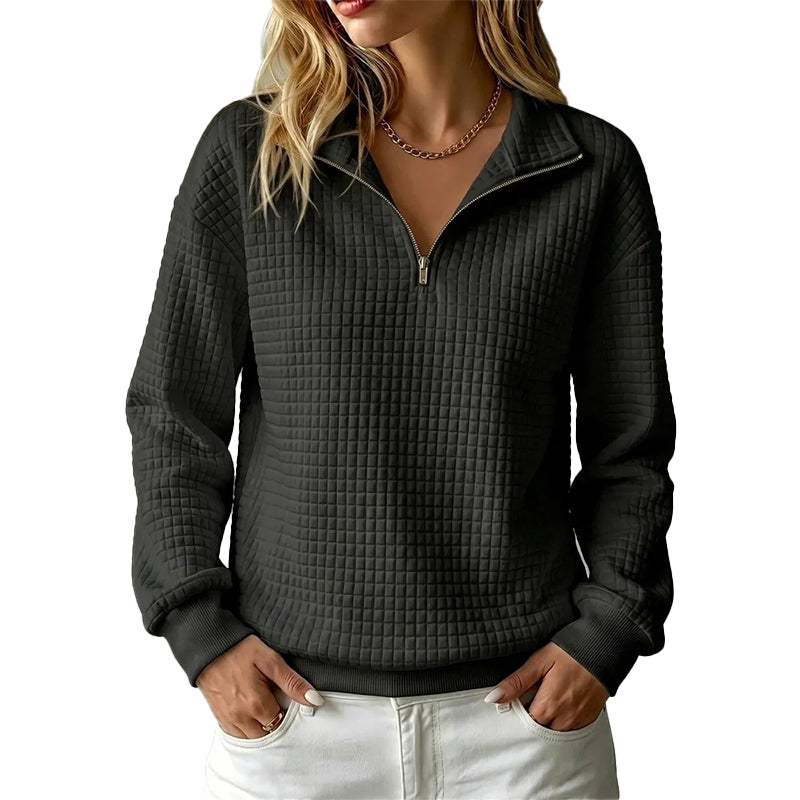 📢📢50%Rabatt!!!🎉✨Damen gestepptes Grid-Sweatshirt mit halbem Reißverschluss