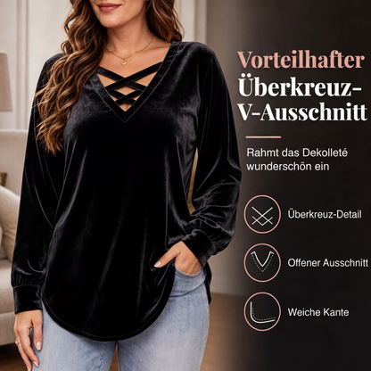 📢📢50%Rabatt!!!🎉✨Samt-Oberteil für Damen mit V-Ausschnitt & überkreuztem Design
