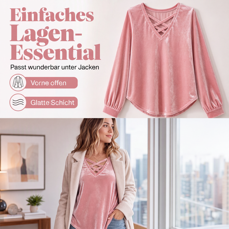📢📢50%Rabatt!!!🎉✨Samt-Oberteil für Damen mit V-Ausschnitt & überkreuztem Design