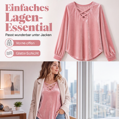 📢📢50%Rabatt!!!🎉✨Samt-Oberteil für Damen mit V-Ausschnitt & überkreuztem Design