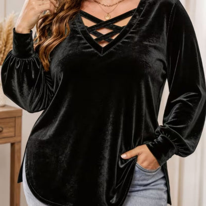 📢📢50%Rabatt!!!🎉✨Samt-Oberteil für Damen mit V-Ausschnitt & überkreuztem Design