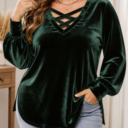 📢📢50%Rabatt!!!🎉✨Samt-Oberteil für Damen mit V-Ausschnitt & überkreuztem Design