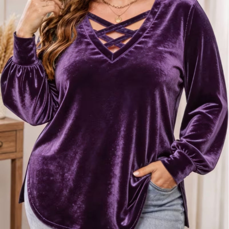 📢📢50%Rabatt!!!🎉✨Samt-Oberteil für Damen mit V-Ausschnitt & überkreuztem Design