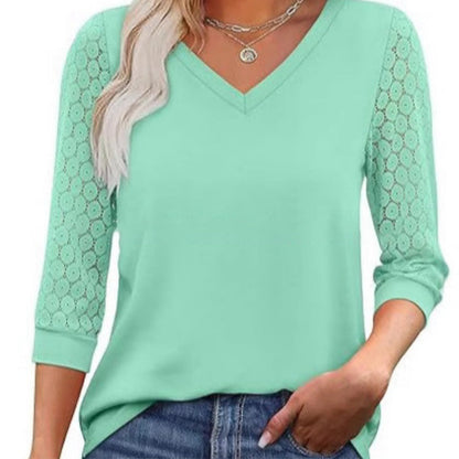 📢📢50%Rabatt!!!🎉✨Lässiges Damen-Top mit V-Ausschnitt & 3/4-Ärmeln aus Spitze