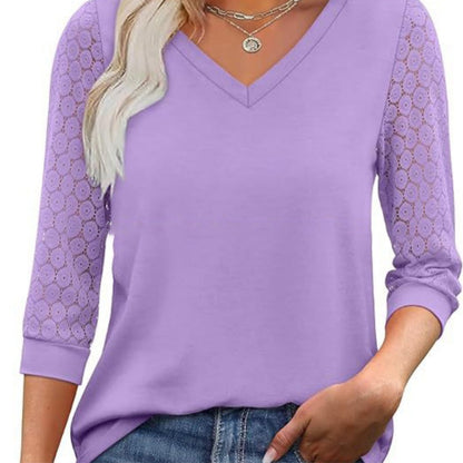 📢📢50%Rabatt!!!🎉✨Lässiges Damen-Top mit V-Ausschnitt & 3/4-Ärmeln aus Spitze