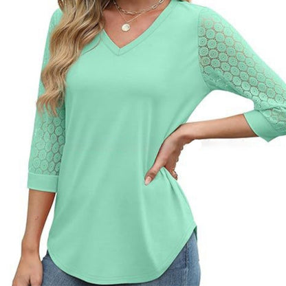 📢📢50%Rabatt!!!🎉✨Lässiges Damen-Top mit V-Ausschnitt & 3/4-Ärmeln aus Spitze