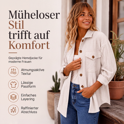 📢📢50%Rabatt!!!🎉✨Strukturiertes Langarm-Hemd für Damen mit Knopfleiste