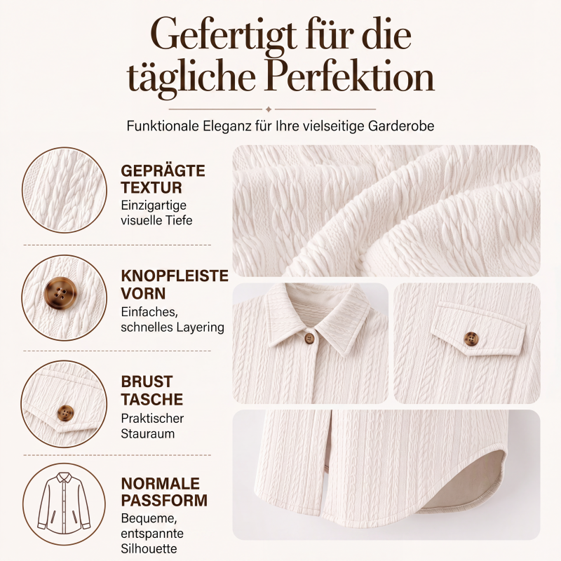 📢📢50%Rabatt!!!🎉✨Strukturiertes Langarm-Hemd für Damen mit Knopfleiste