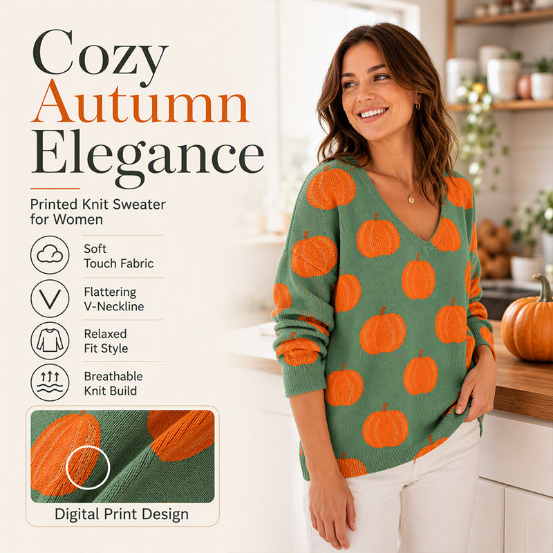 📣📣50%Rabatt!!!🎉✨V-Ausschnitt-Strick-Top mit Print – Leichter Stoff, atmungsaktiv & vielseitig kombinierbar – Ideal für Frühling, Herbst & entspannte Stunden