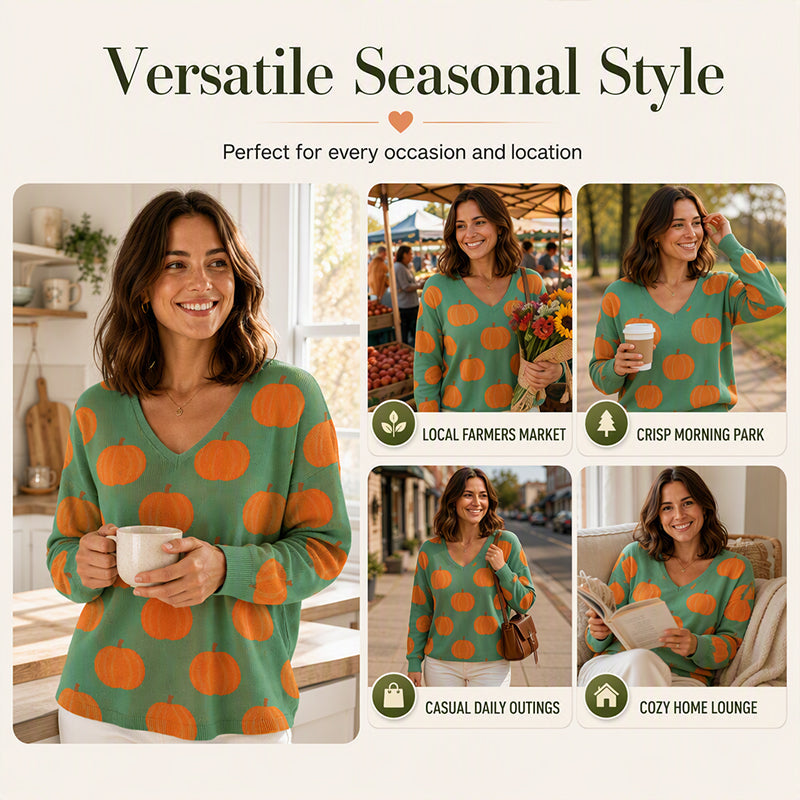 📣📣50%Rabatt!!!🎉✨V-Ausschnitt-Strick-Top mit Print – Leichter Stoff, atmungsaktiv & vielseitig kombinierbar – Ideal für Frühling, Herbst & entspannte Stunden
