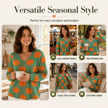 📣📣50%Rabatt!!!🎉✨V-Ausschnitt-Strick-Top mit Print – Leichter Stoff, atmungsaktiv & vielseitig kombinierbar – Ideal für Frühling, Herbst & entspannte Stunden