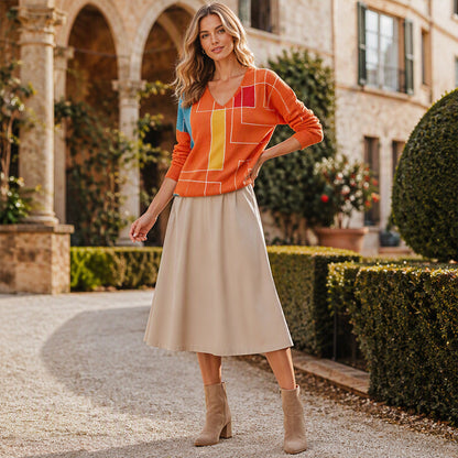 📣📣50%Rabatt!!!🎉✨V-Ausschnitt-Strick-Top mit Print – Leichter Stoff, atmungsaktiv & vielseitig kombinierbar – Ideal für Frühling, Herbst & entspannte Stunden