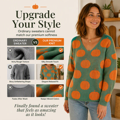 📣📣50%Rabatt!!!🎉✨V-Ausschnitt-Strick-Top mit Print – Leichter Stoff, atmungsaktiv & vielseitig kombinierbar – Ideal für Frühling, Herbst & entspannte Stunden