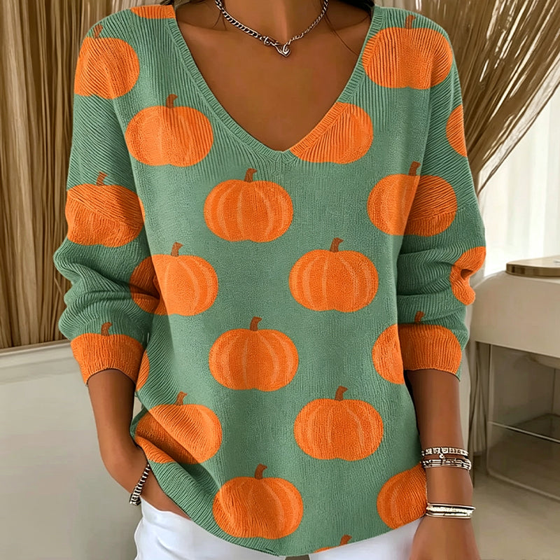 📣📣50%Rabatt!!!🎉✨V-Ausschnitt-Strick-Top mit Print – Leichter Stoff, atmungsaktiv & vielseitig kombinierbar – Ideal für Frühling, Herbst & entspannte Stunden
