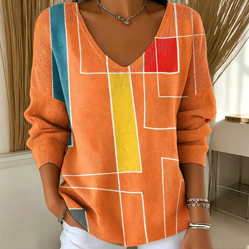 📣📣50%Rabatt!!!🎉✨V-Ausschnitt-Strick-Top mit Print – Leichter Stoff, atmungsaktiv & vielseitig kombinierbar – Ideal für Frühling, Herbst & entspannte Stunden