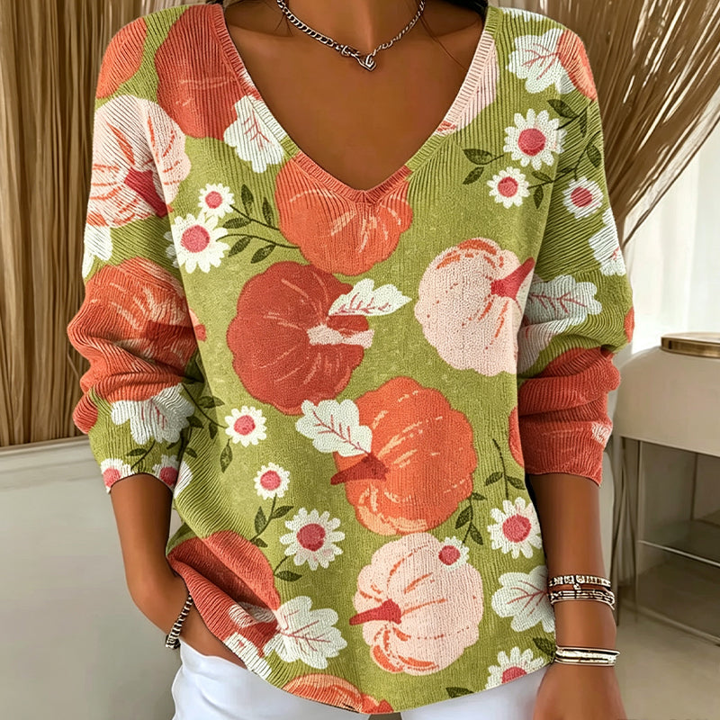 📣📣50%Rabatt!!!🎉✨V-Ausschnitt-Strick-Top mit Print – Leichter Stoff, atmungsaktiv & vielseitig kombinierbar – Ideal für Frühling, Herbst & entspannte Stunden