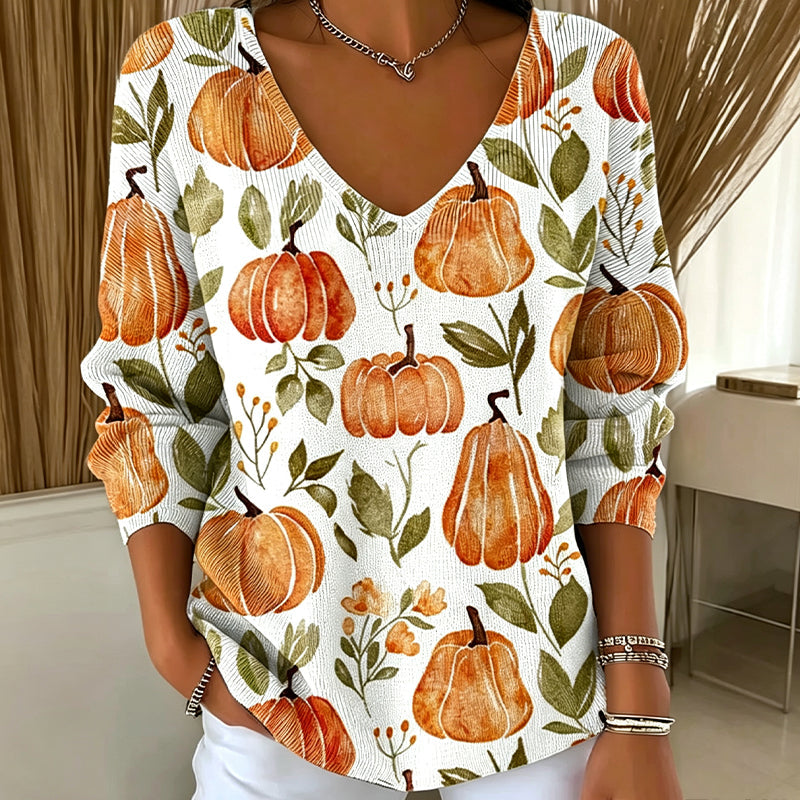 📣📣50%Rabatt!!!🎉✨V-Ausschnitt-Strick-Top mit Print – Leichter Stoff, atmungsaktiv & vielseitig kombinierbar – Ideal für Frühling, Herbst & entspannte Stunden