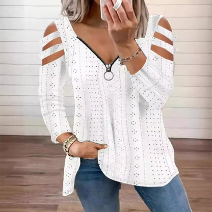 📢📢50%Rabatt!!!🎉🎯 Einfach halber Preis – keine Spiele! Damen Cold-Shoulder T-Shirt mit Reißverschluss