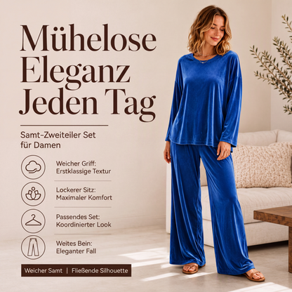 📢📢50%Rabatt!!!🎉✨Samt-Set für Damen – Langarm-Oberteil & weit geschnittene Hose
