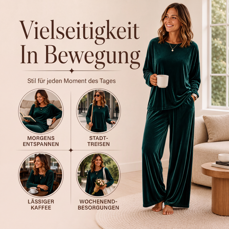 📢📢50%Rabatt!!!🎉✨Samt-Set für Damen – Langarm-Oberteil & weit geschnittene Hose
